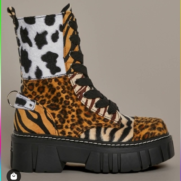 Dolls Kill Shoes - Dolls Kill Multicolor Animal Print Combat Boots